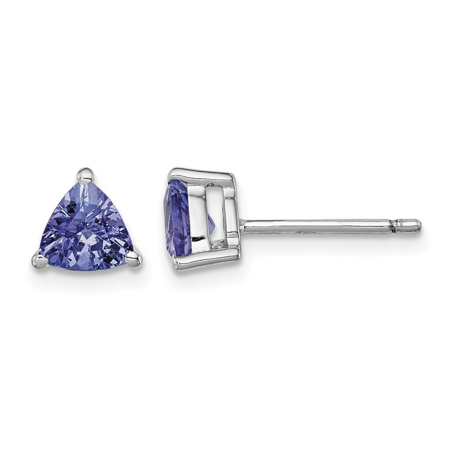 Sterling Silver Rhodium-plated Trillion Tanzanite Post Earrings