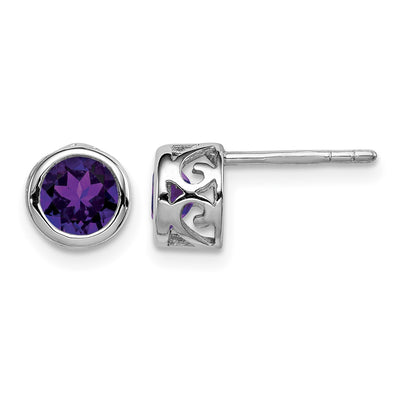 Sterling Silver Rhodium-plated Polished Amethyst Round Post Earrings