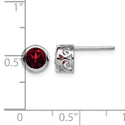 Sterling Silver Rhodium-plated Polished Garnet Round Post Earrings
