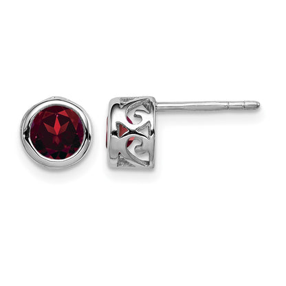 Sterling Silver Rhodium-plated Polished Garnet Round Post Earrings