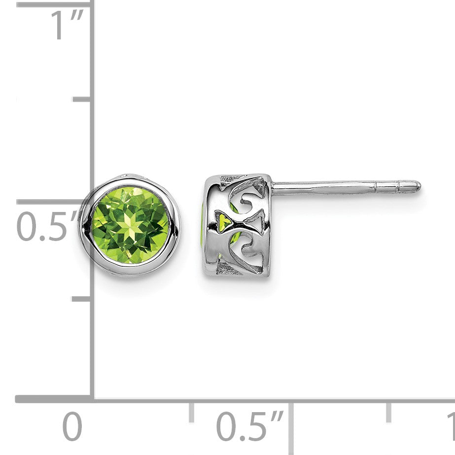 Sterling Silver Rhodium-plated Polished Peridot Round Post Earrings