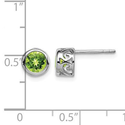 Sterling Silver Rhodium-plated Polished Peridot Round Post Earrings