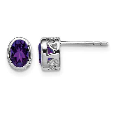 Sterling Silver Rhodium-plated Polished Amethyst Oval Post Earrings