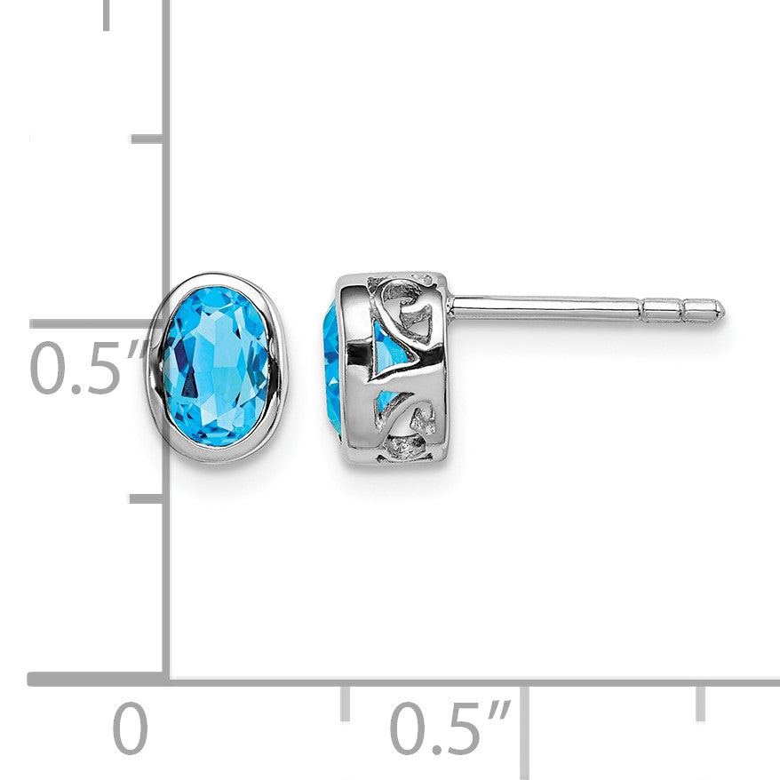 Sterling Silver Rhodium-plated Polished Blue Topaz Oval Post Earrings