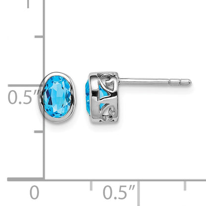 Sterling Silver Rhodium-plated Polished Blue Topaz Oval Post Earrings