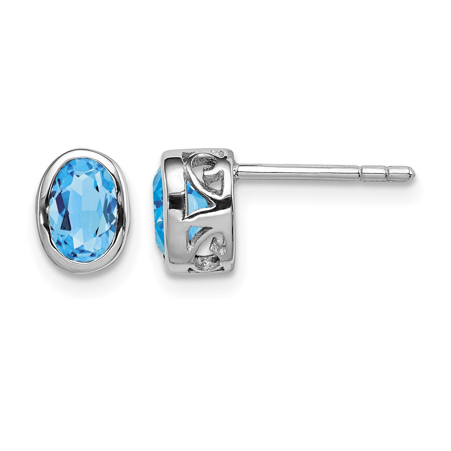 Sterling Silver Rhodium-plated Polished Blue Topaz Oval Post Earrings