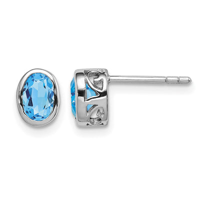 Sterling Silver Rhodium-plated Polished Blue Topaz Oval Post Earrings