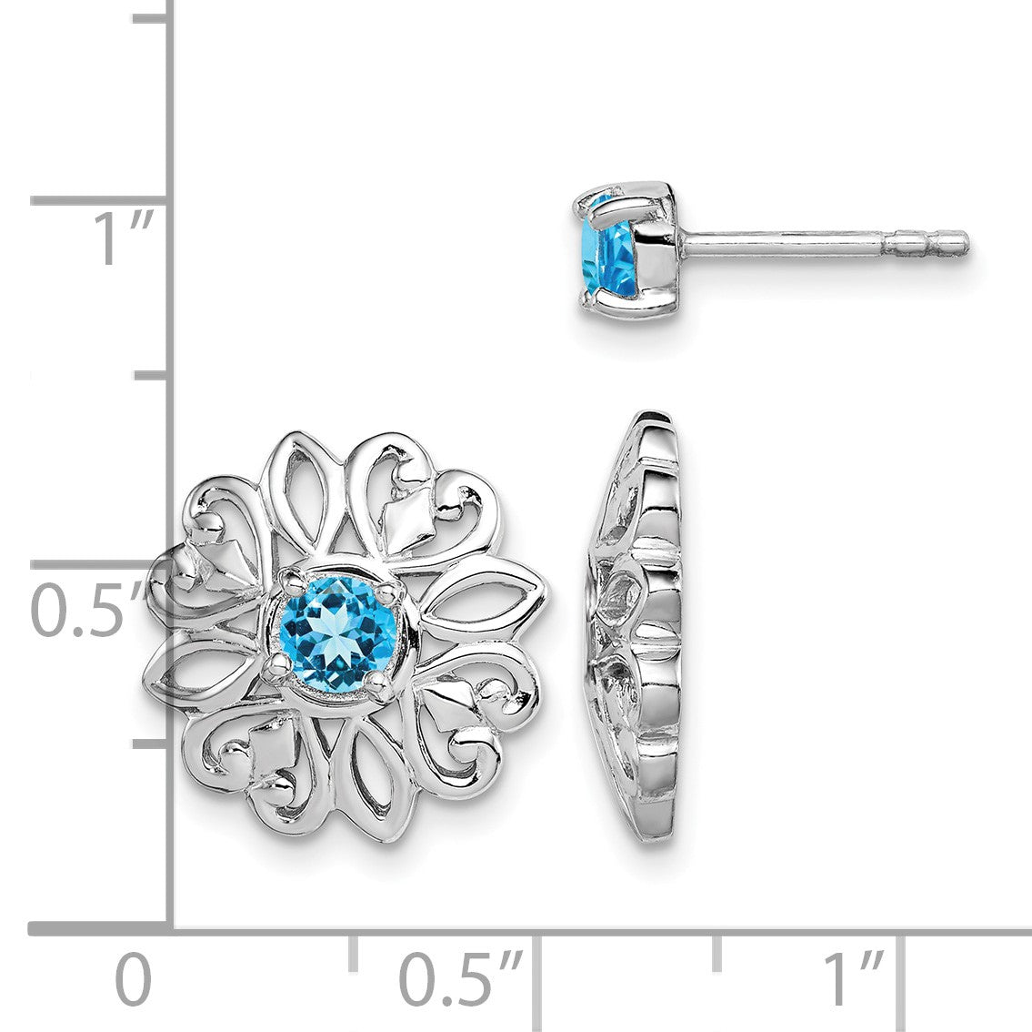 Sterling Silver Rhodium-plated Blue Topaz Studs with Earring Jackets