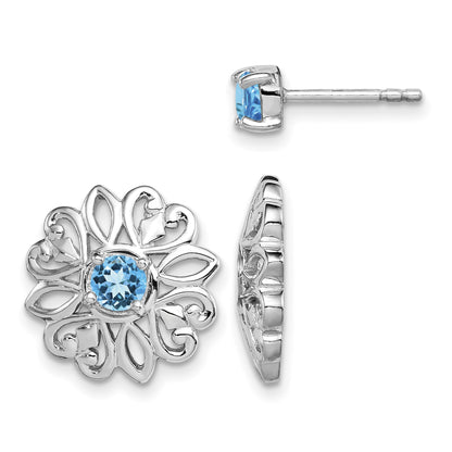 Sterling Silver Rhodium-plated Blue Topaz Studs with Earring Jackets