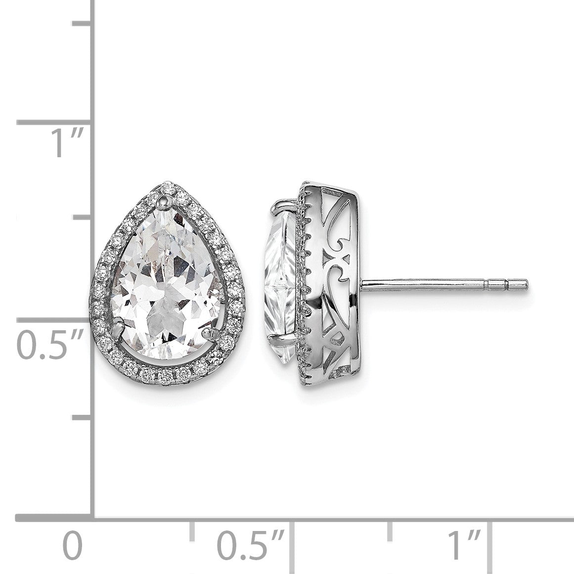 Sterling Silver Rhodium Created White Topaz & CZ Post Earrings