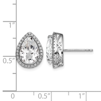 Sterling Silver Rhodium Created White Topaz & CZ Post Earrings