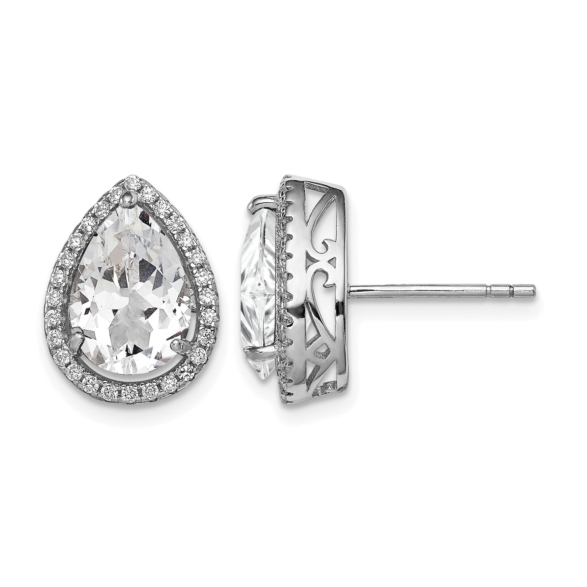 Sterling Silver Rhodium Created White Topaz & CZ Post Earrings