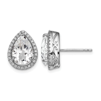 Sterling Silver Rhodium Created White Topaz & CZ Post Earrings