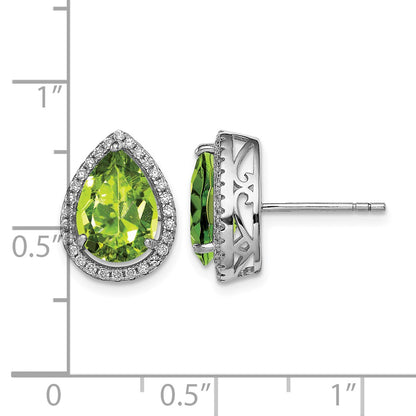 Sterling Silver Rhodium Polished Simulated Peridot & CZ Post Earrings