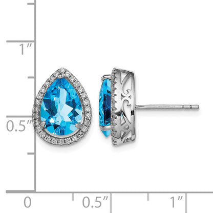 Sterling Silver Rhodium Polished Blue Topaz & CZ Post Earrings