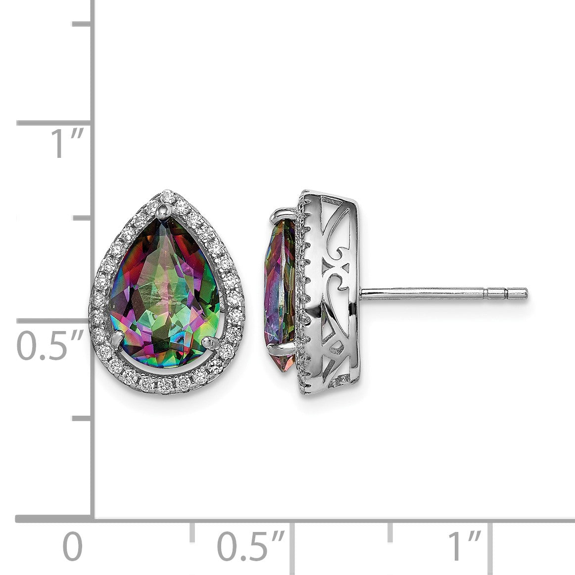 Sterling Silver Rhodium Polished Mystic Topaz & CZ Post Earrings