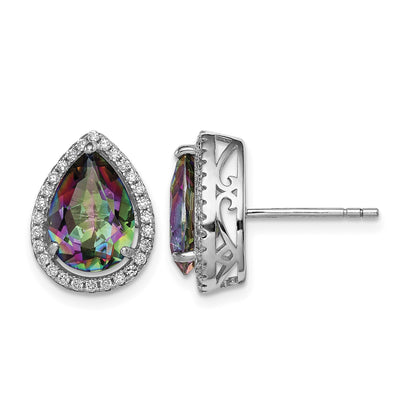 Sterling Silver Rhodium Polished Mystic Topaz & CZ Post Earrings