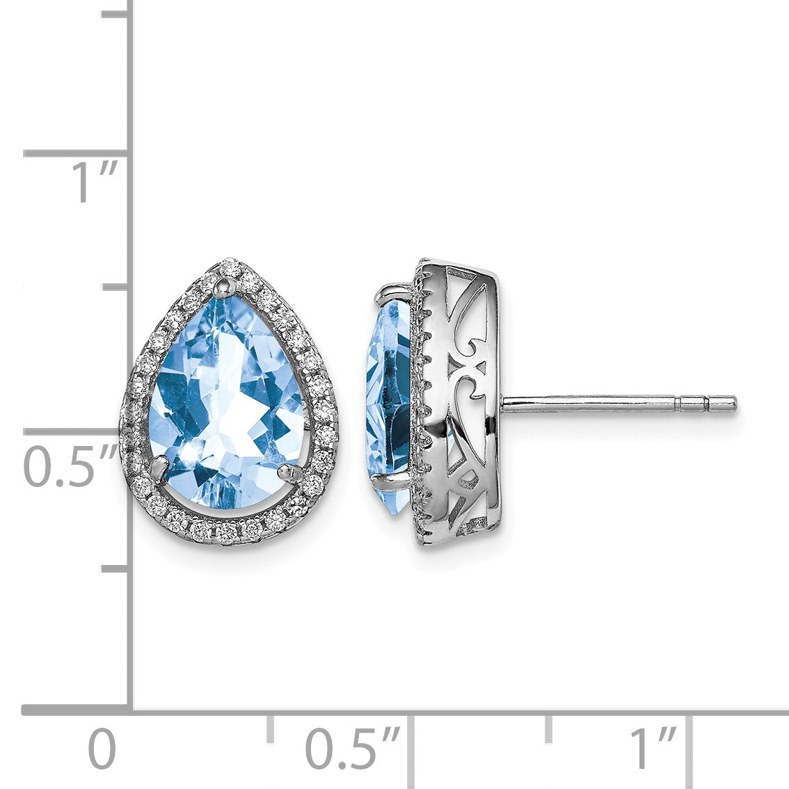 Sterling Silver Rhodium Created Aquamarine & CZ Post Earrings