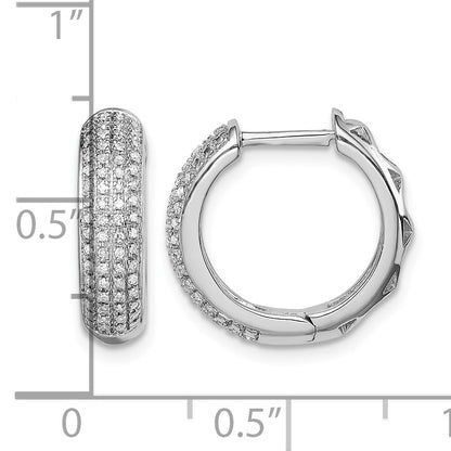 Sterling Silver Rhodium Diam. Hinged Hoop Earrings