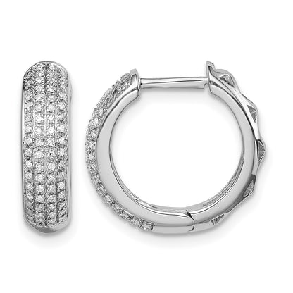 Sterling Silver Rhodium Diam. Hinged Hoop Earrings