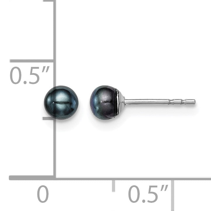 Sterling Silver Rhodium-plated 3-4mm Black Button Freshwater Cultured Pearl Post Earrings