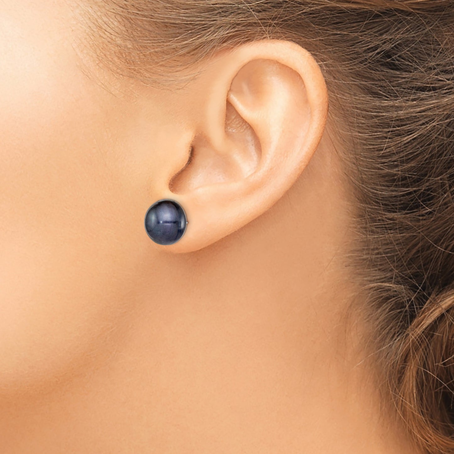 Sterling Silver Rhodium-plated 12-13mm Black Button Freshwater Cultured Pearl Post Earrings