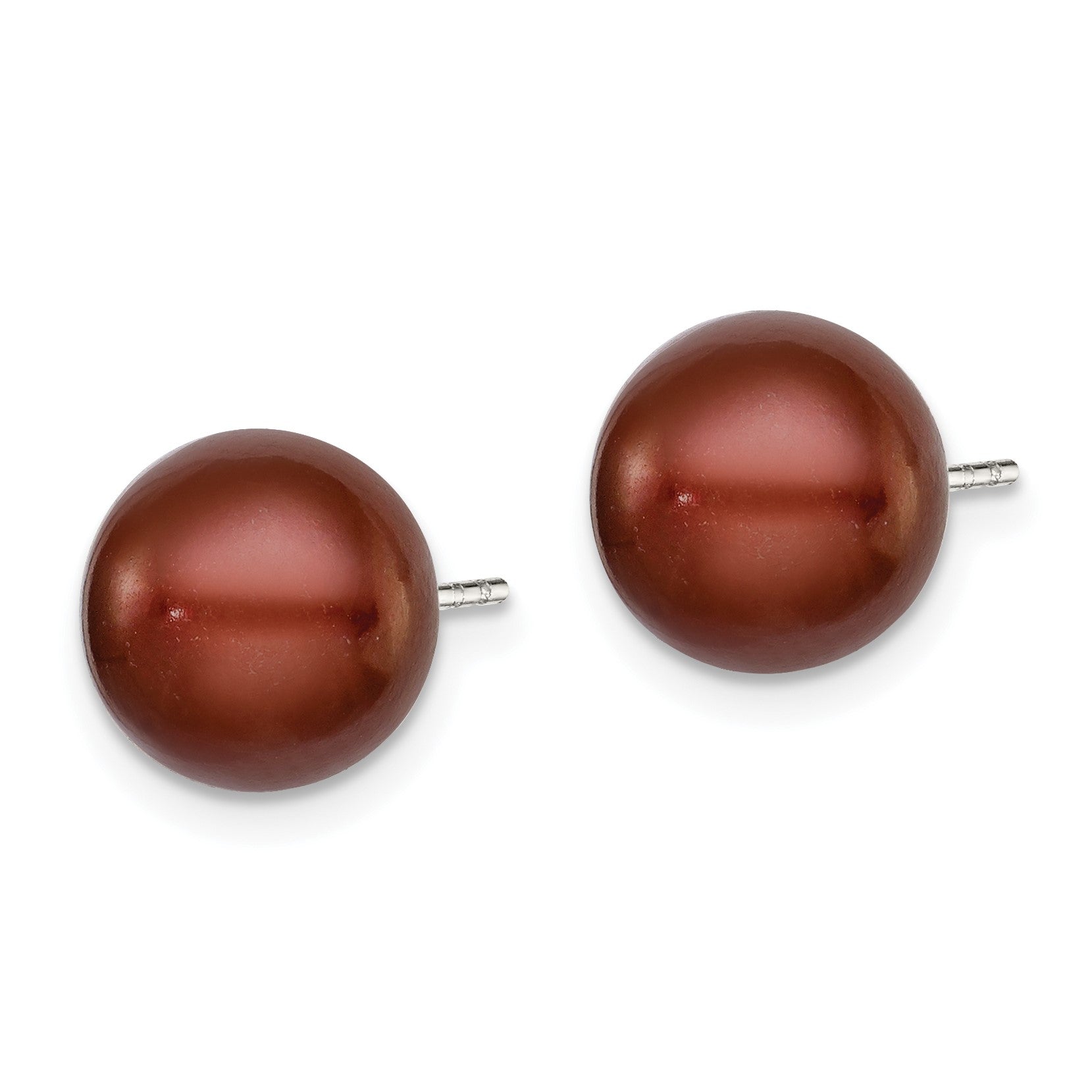Sterling Silver Rhodium-plated 9-10mm Brown Button Freshwater Cultured Pearl Post Earrings