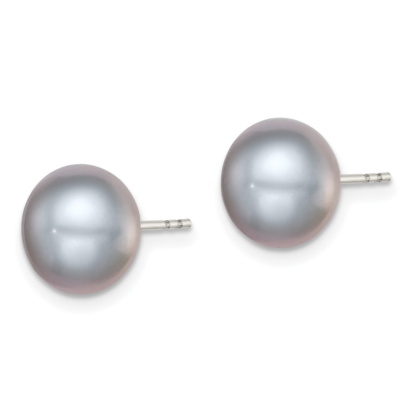 Sterling Silver Rhodium-plated 9-10mm Grey Button Freshwater Cultured Pearl Post Earrings