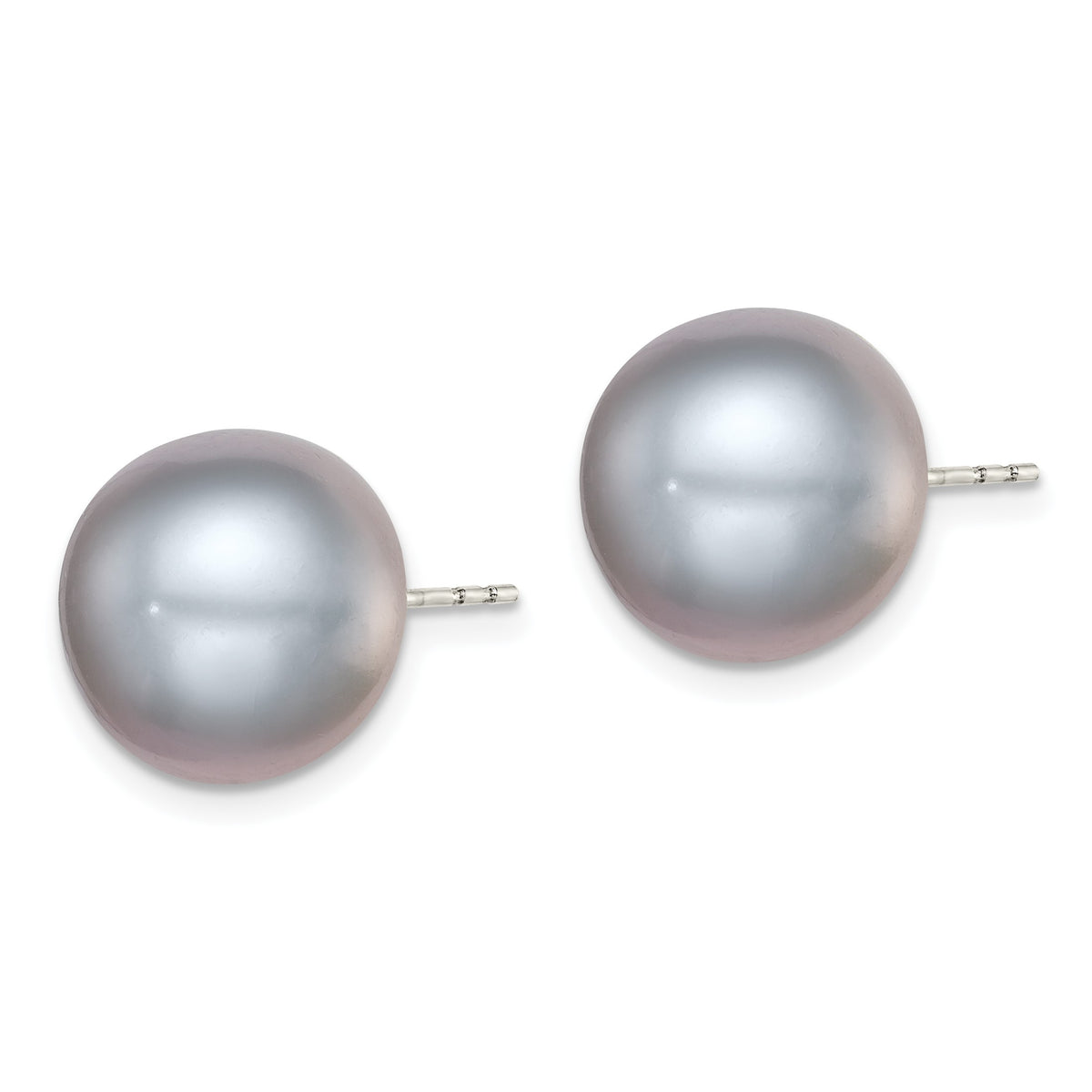 Sterling Silver Rhodium-plated 12-13mm Grey Button Freshwater Cultured Pearl Post Earrings