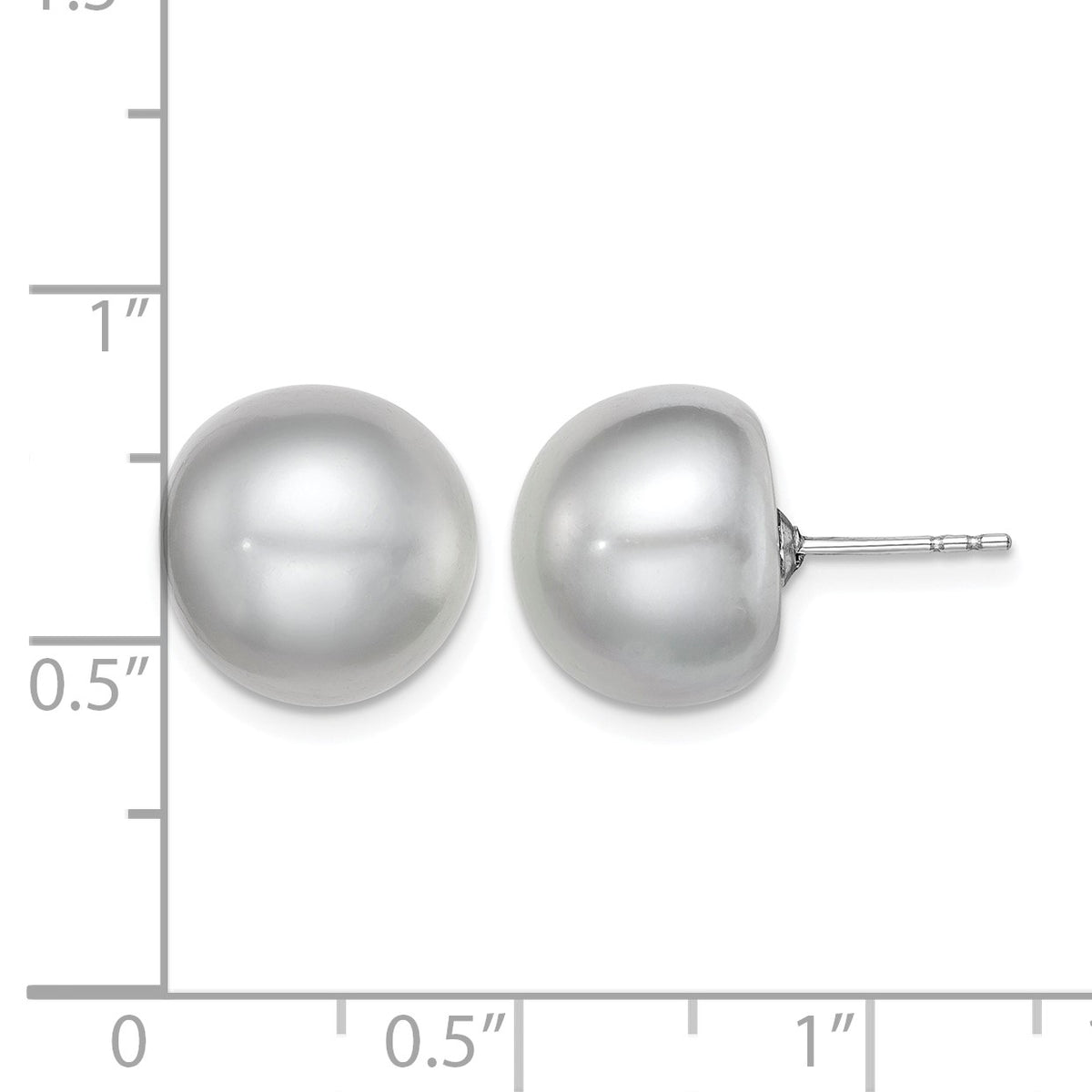 Sterling Silver Rhodium-plated 12-13mm Grey Button Freshwater Cultured Pearl Post Earrings