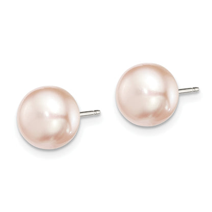 Sterling Silver Rhodium-plated 8-9mm Purple Button Freshwater Cultured Pearl Post Earrings