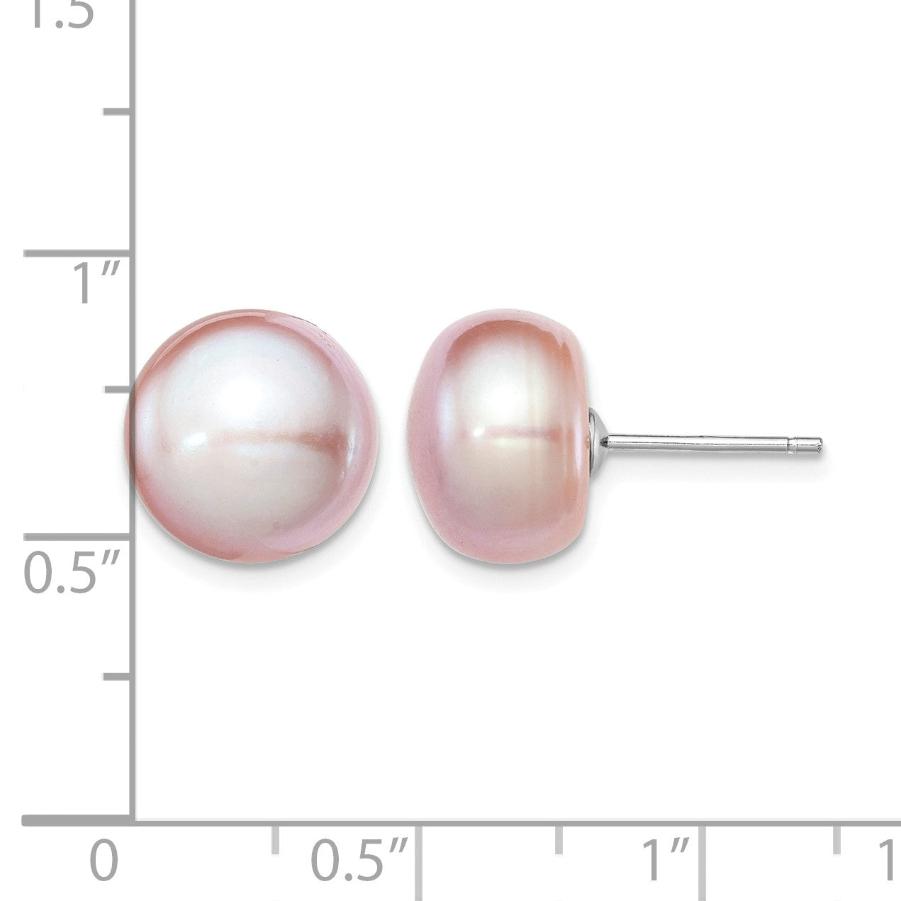 Sterling Silver Rhodium-plated 11-12mm Purple Button Freshwater Cultured Pearl Post Earrings