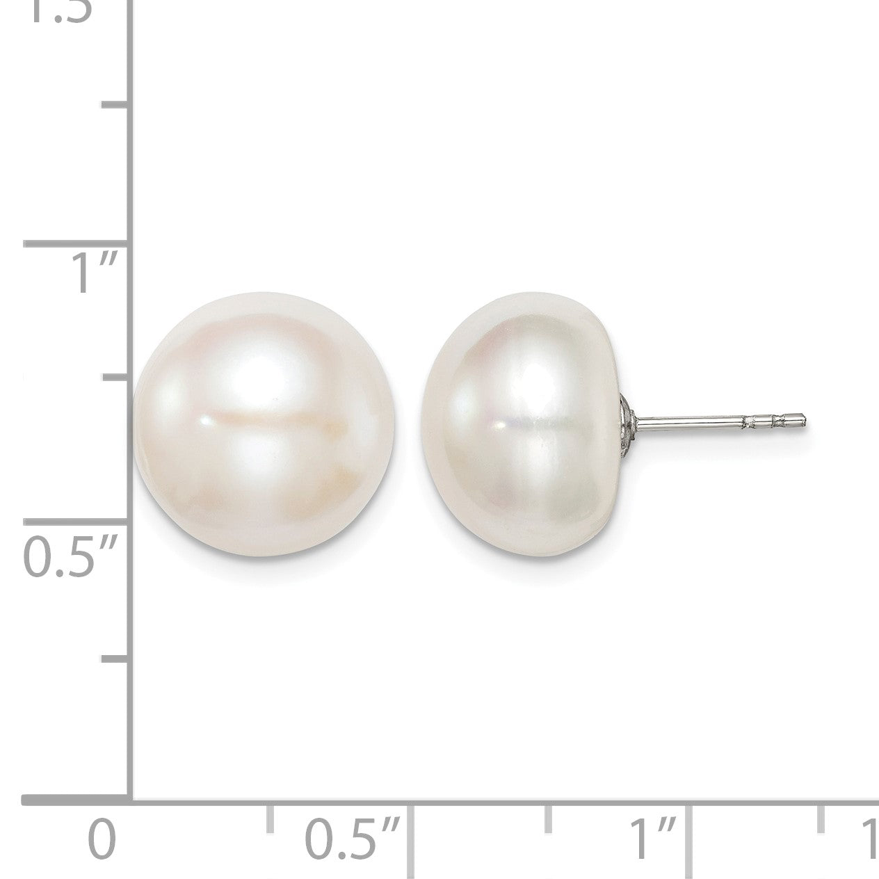 Sterling Silver Rhodium-plated 12-13mm White Button Freshwater Cultured Pearl Post Earrings