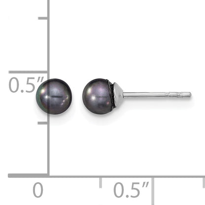 Sterling Silver Rhodium-plated 4-5mm Black Round Freshwater Cultured Pearl Post Earrings