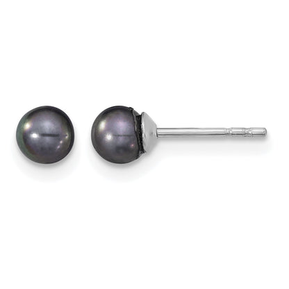Sterling Silver Rhodium-plated 4-5mm Black Round Freshwater Cultured Pearl Post Earrings