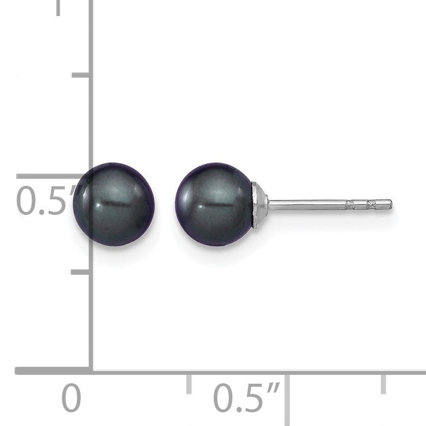 Sterling Silver Rhodium-plated 5-6mm Black Round Freshwater Cultured Pearl Post Earrings