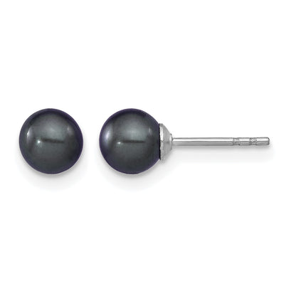 Sterling Silver Rhodium-plated 5-6mm Black Round Freshwater Cultured Pearl Post Earrings