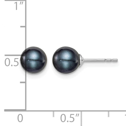 Sterling Silver Rhodium-plated 6-7mm Black Round Freshwater Cultured Pearl Post Earrings
