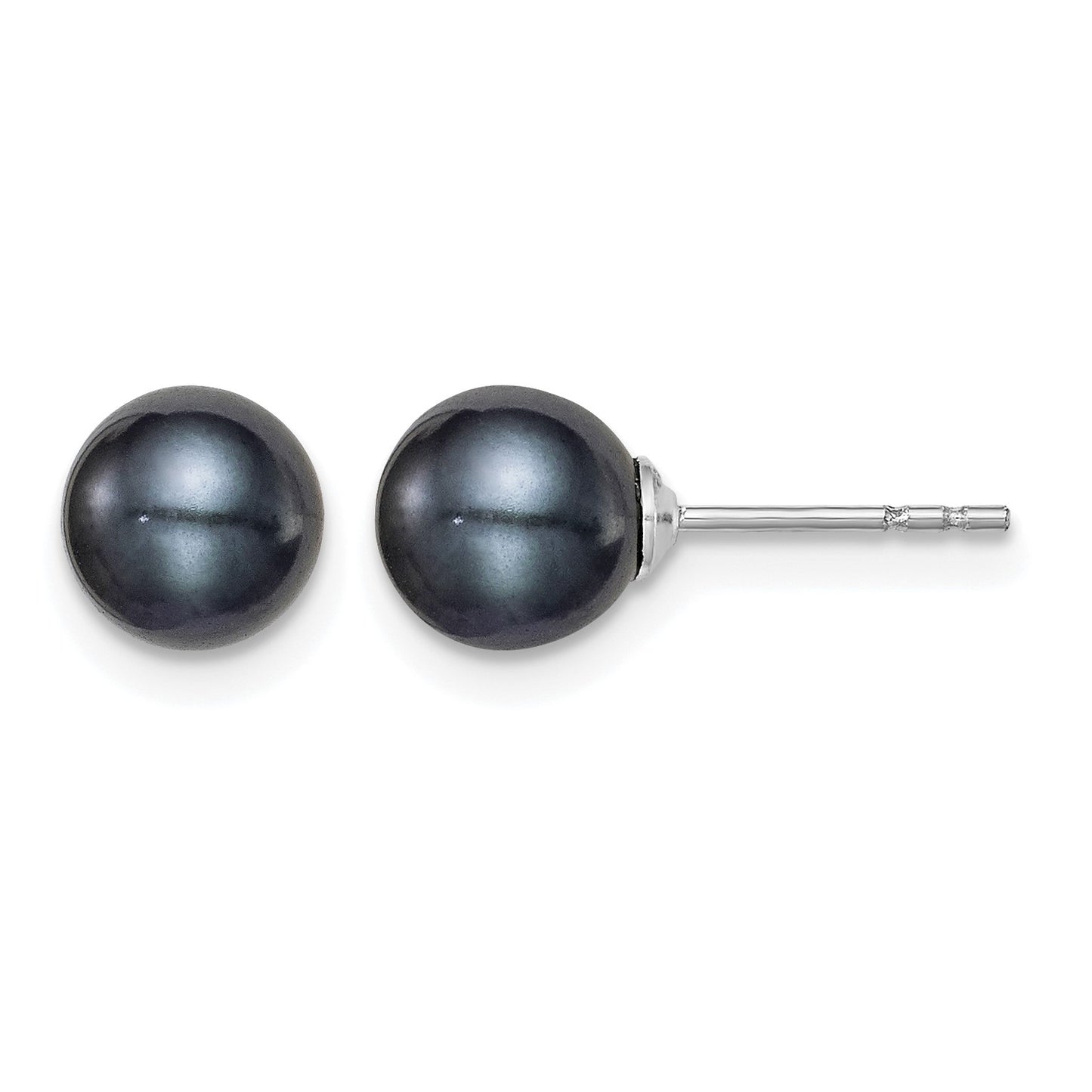 Sterling Silver Rhodium-plated 6-7mm Black Round Freshwater Cultured Pearl Post Earrings