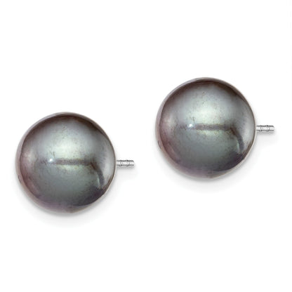Sterling Silver Rhodium-plated 9-10mm Black Round Freshwater Cultured Pearl Post Earring