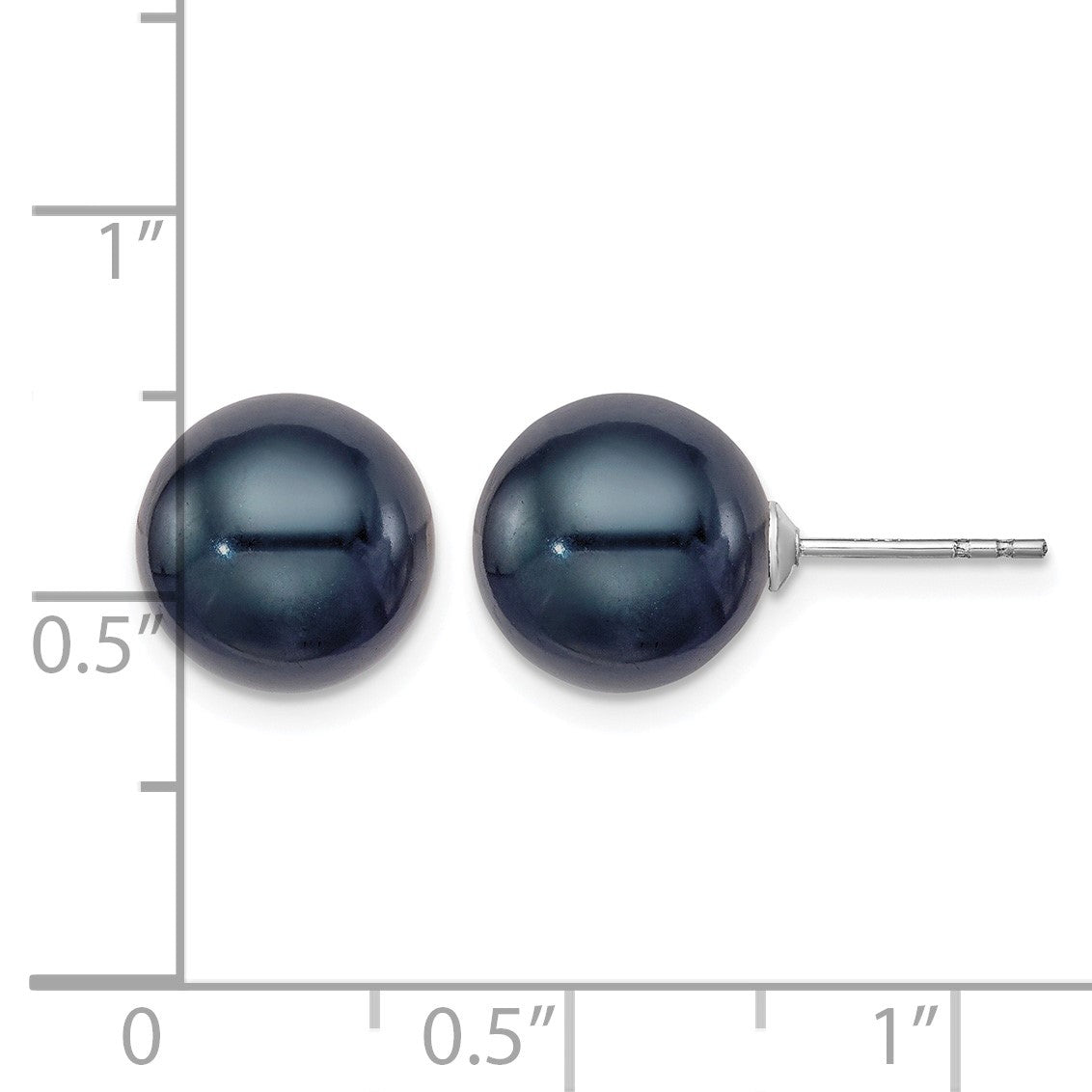Sterling Silver Rhodium-plated 10-11mm Black Round Freshwater Cultured Pearl Post Earrings
