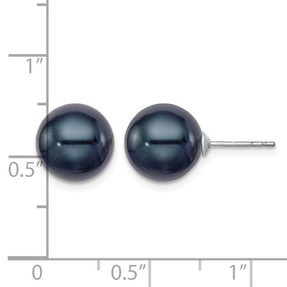 Sterling Silver Rhodium-plated 10-11mm Black Round Freshwater Cultured Pearl Post Earrings