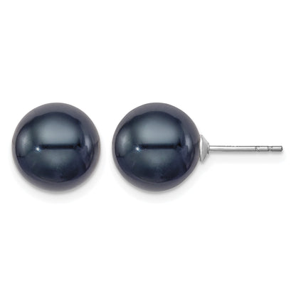Sterling Silver Rhodium-plated 10-11mm Black Round Freshwater Cultured Pearl Post Earrings