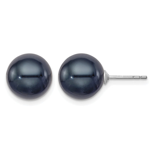 Sterling Silver Rhodium-plated 10-11mm Black Round Freshwater Cultured Pearl Post Earrings