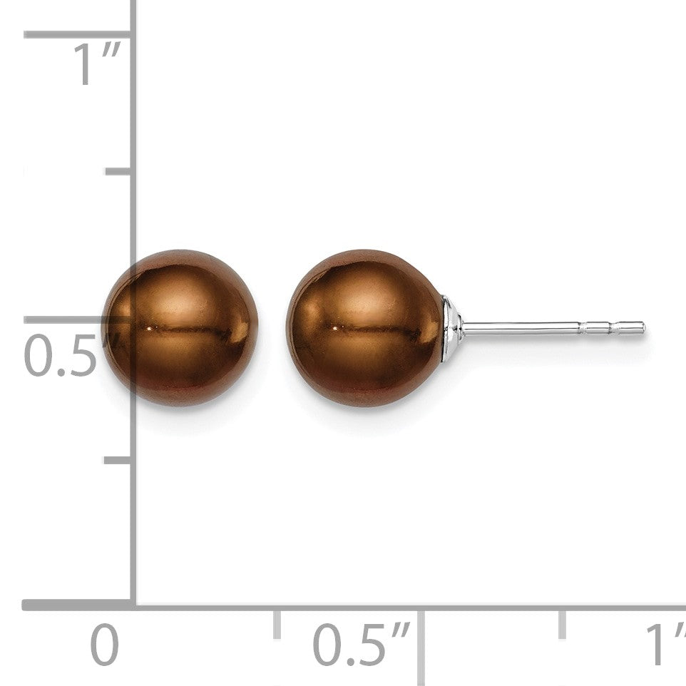 Sterling Silver Rhodium-plated 7-8mm Brown Round Freshwater Cultured Pearl Post Earring