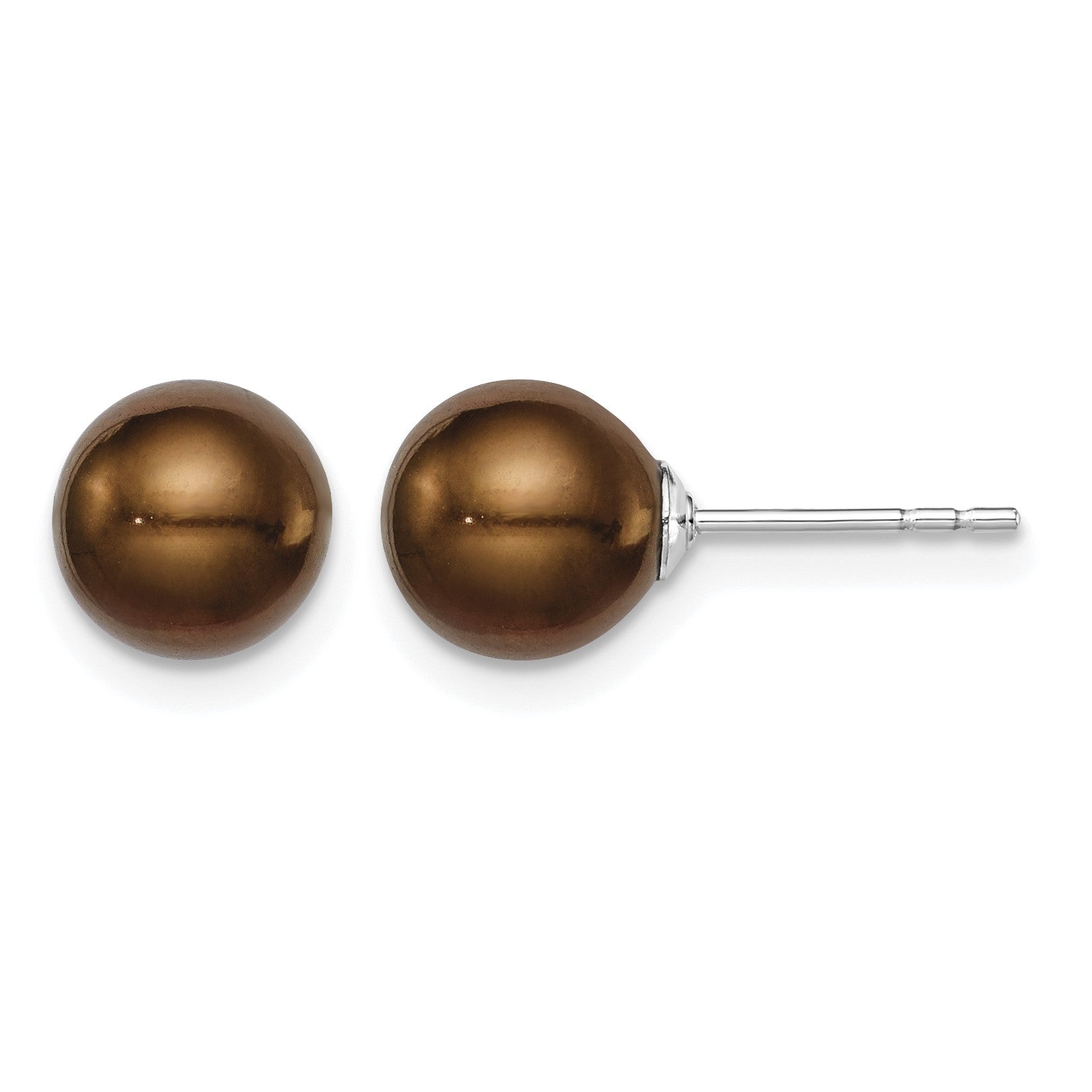 Sterling Silver Rhodium-plated 7-8mm Brown Round Freshwater Cultured Pearl Post Earring