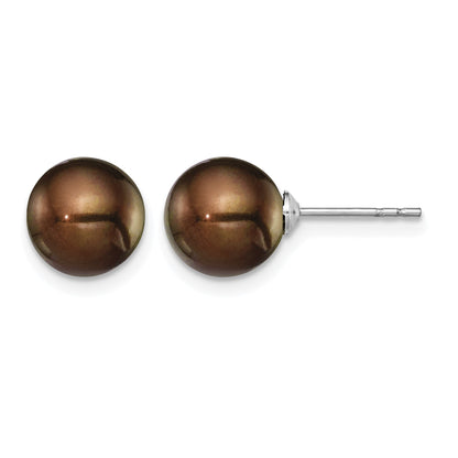 Sterling Silver Rhodium-plated 8-9mm Brown Round Freshwater Cultured Pearl Post Earring