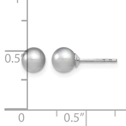 Sterling Silver Rhodium-plated 5-6mm Grey Round Freshwater Cultured Pearl Post Earrings