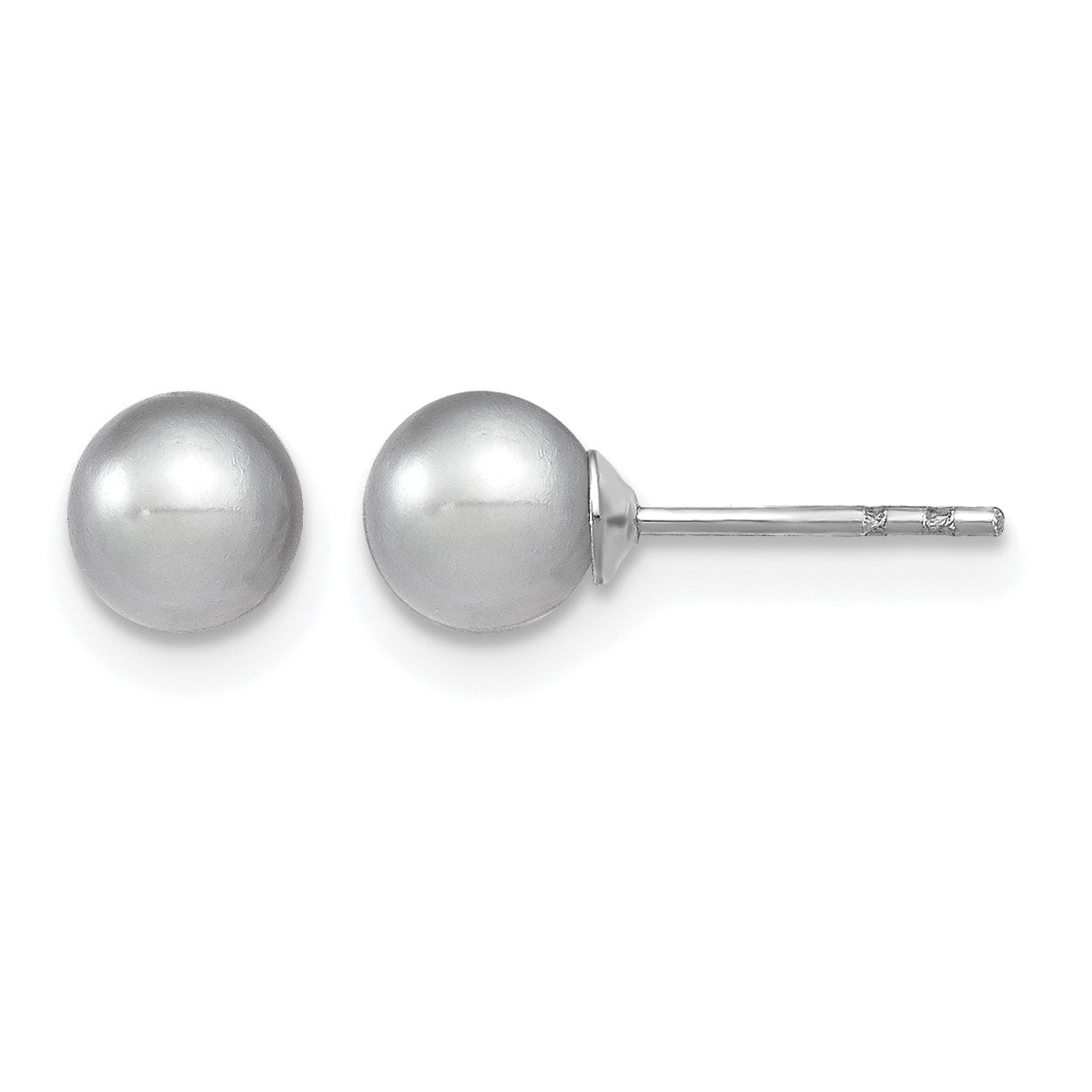 Sterling Silver Rhodium-plated 5-6mm Grey Round Freshwater Cultured Pearl Post Earrings