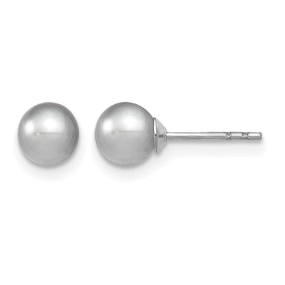 Sterling Silver Rhodium-plated 5-6mm Grey Round Freshwater Cultured Pearl Post Earrings